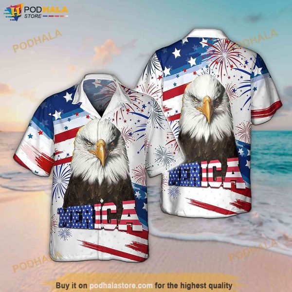 3D Happy Independence Day USA Eagle Merica Hawaiian Shirt