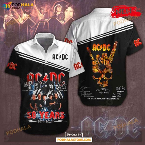 Acdc 50 Years 1973-2023 Rock Music Memories White Design Hawaiian Shirt