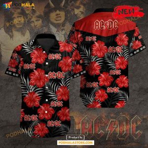 Acdc Rock Music Red Flowers Design Hawaiian Shirt