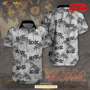 Acdc Rock Music White Coconut Tree Design Hawaiian Shirt