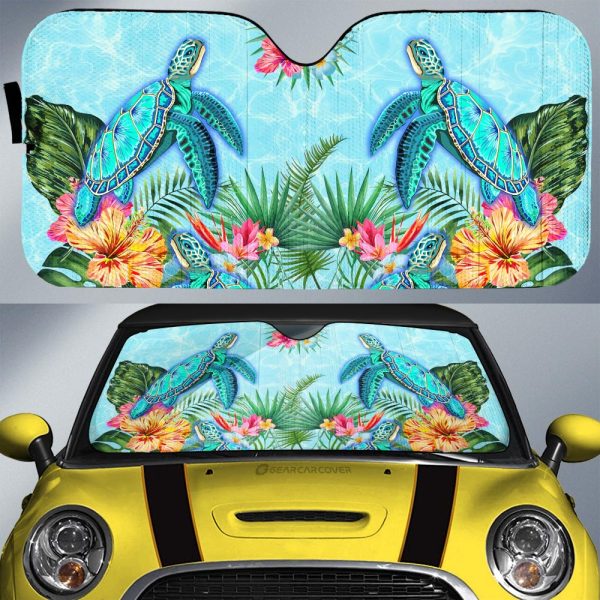 Beautiful Turtle Car Sunshade Custom Flower Hibiscus Car Accessories