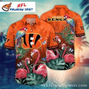 Bengals Paradise Pink Flamingo And Flower Hawaiian Shirt