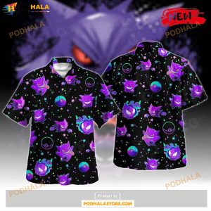 Bright Gengar Pattern Design Hawaiian Shirt