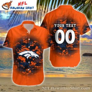 Camouflage Denver Broncos Hawaiian Shirt With Personalizable Name And Number