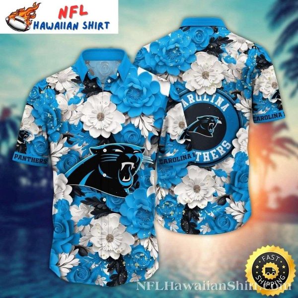 Carolina Panthers Monochrome Flora Hawaiian Shirt