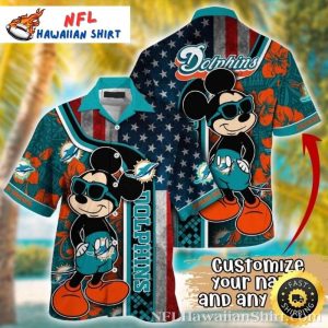 Cartoon Fanfare – Miami Dolphins Themed Hawaiian Shirt With Mickey Character Graphics