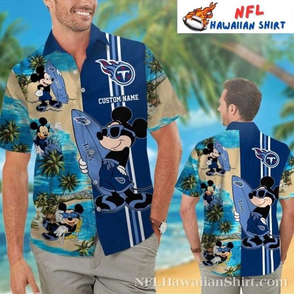 Cartoon Surfing Blitz – Tennessee Titans Mickey Graphic Customizable Aloha Shirt