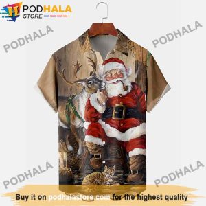 Christmas Santa Claus and Reindeer Santa Hawaiian Shirt