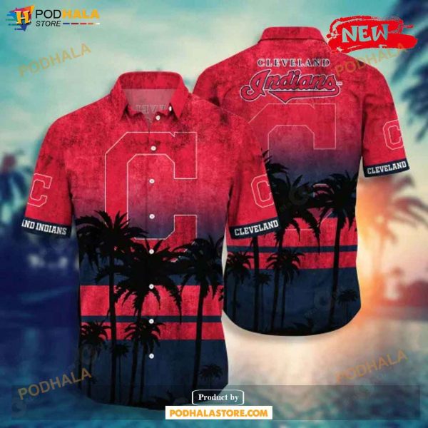 Cleveland Indians MLB Tropical Coconut Tree Sunset Design Hawaiian Shirt