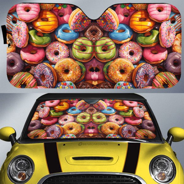 Colorful Mixed Donuts Car Sunshade Custom Girly Pattern Car Accessories