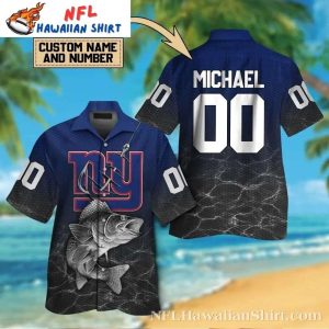 Deep Sea Fishing NY Giants Enthusiast’s Custom Name And Number Aloha Shirt