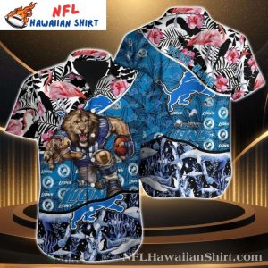 Detroit Lions Floral Contrast Blue and White Hawaiian Shirt