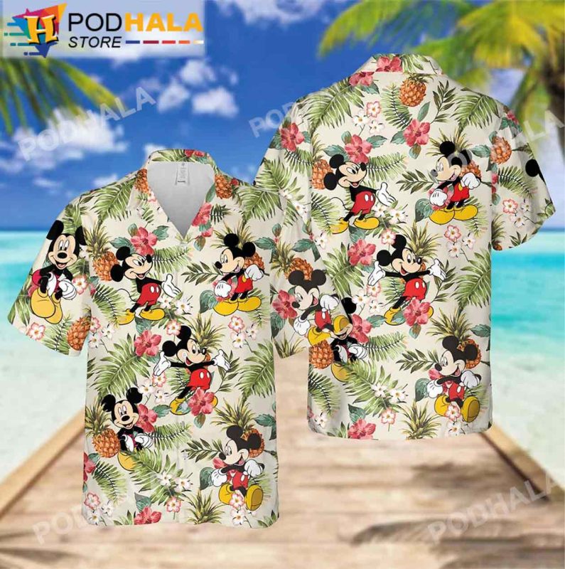 Disney Mickey Mouse Floral Aloha Mickey Mouse Hawaiian Shirt - Hot Sale