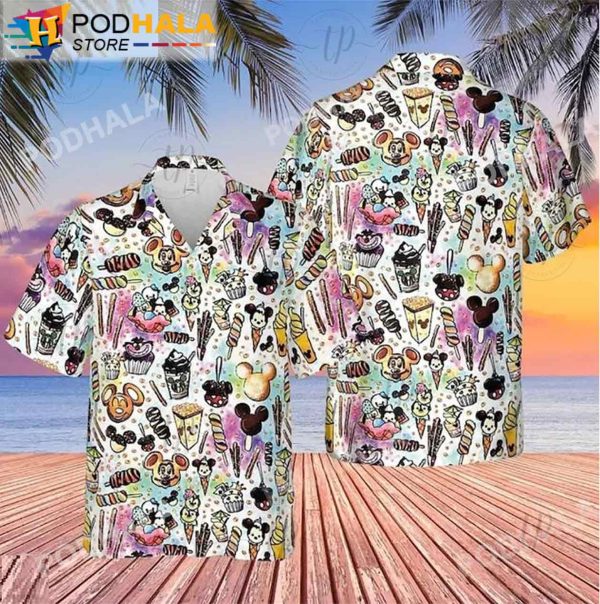 Disney Parks Food Mickey Mouse Hawaiian Shirt 3D Aloha Beach