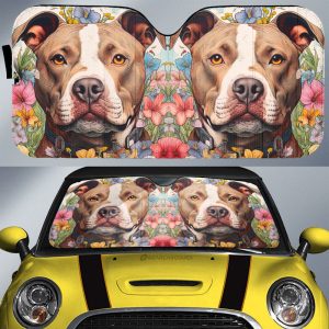 Dog Pitbull Floral Car Sunshade Custom Car Accessories