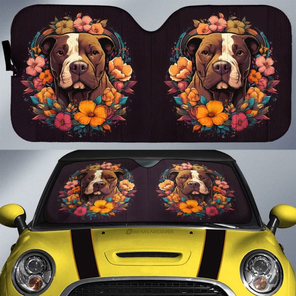 Dog Pitbull Floral Car Sunshade Custom Car Accessories