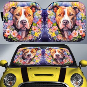 Dog Pitbull Floral Car Sunshade Custom Car Accessories