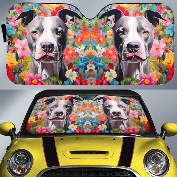 Dog Pitbull Floral Car Sunshade Custom Car Accessories