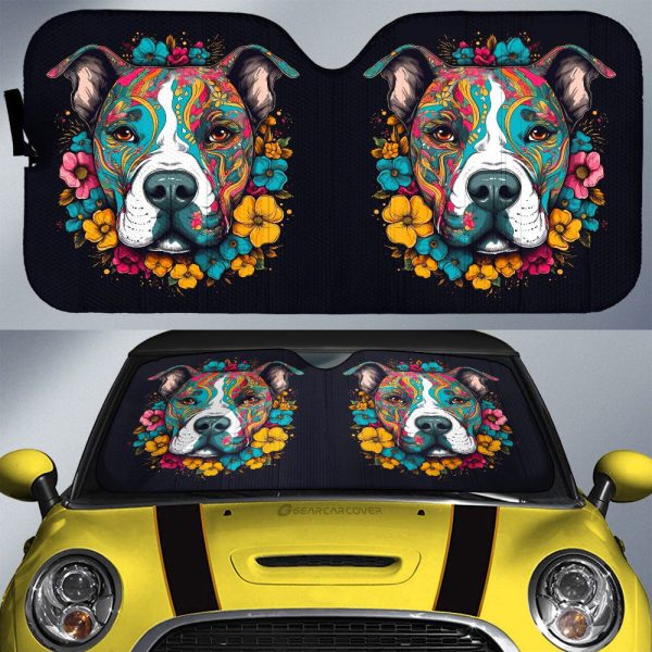 Dog Pitbull Floral Car Sunshade Custom Car Accessories