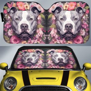 Dog Pitbull Floral Car Sunshade Custom Car Accessories