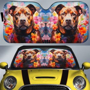 Dog Pitbull Floral Car Sunshade Custom Car Accessories