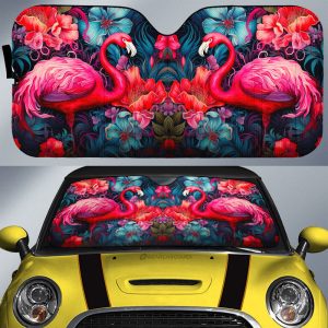 Flamingo Mixed Floral Car Sunshade Custom Car Accessories