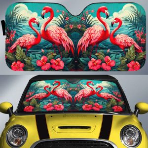 Flamingo Mixed Floral Car Sunshade Custom Car Accessories