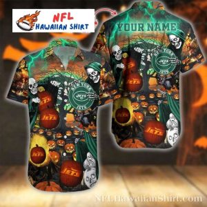 Fright Night Festive NY Jets Hawaiian Shirt – Personalized Jets Spooktacular Aloha Shirt