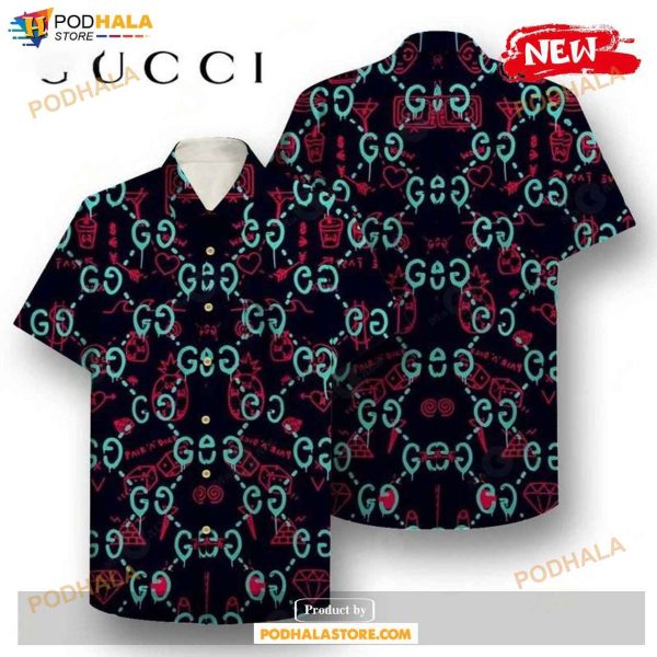 GC Black Clothing Clothes Outfit Gucci For Men Women Hawaiian Shirt