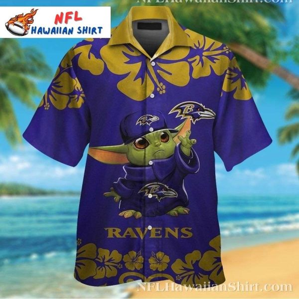 Galactic Ravens Baby Yoda Hawaiian Shirt – Cosmic Baltimore Ravens Fan Gear