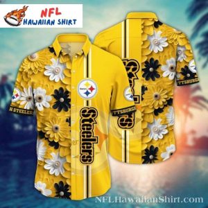 Golden Petals – Pittsburgh Steelers Flora Hawaiian Shirt