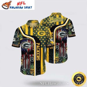 Green Bay Packers Hawaiian Shirt With Skull Halloween US Flag Design