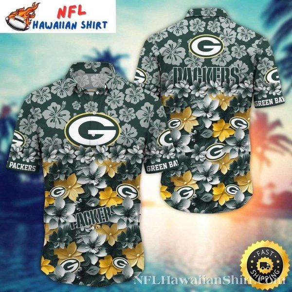 Green Bay Packers Monochrome Floral Men’s Hawaiian Shirt