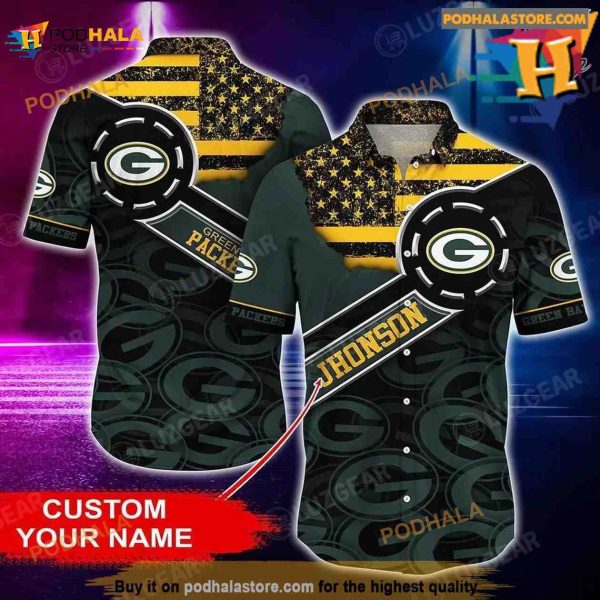 Green Bay Packers NFL Customized Hawaii Shirt Hot Summer US Flag Vintage Hawaiian Shirt