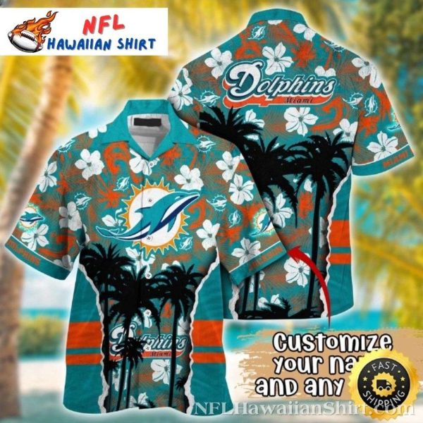 Gridiron Luau – Miami Dolphins Festive Foliage Hawaiian Shirt