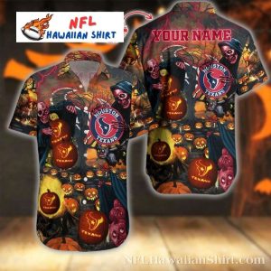 Halloween Pumpkins And Ghosts Houston Texans Hawaiian Shirt