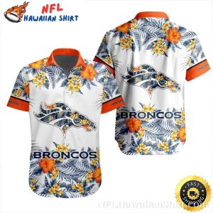 Hibiscus Flowers And Leafy Patterns Denver Broncos Hawaiian Shirt