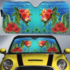 Hibiscus Plumeria Flower Turtle Car Sunshade Custom Sea Animal Car Accessories