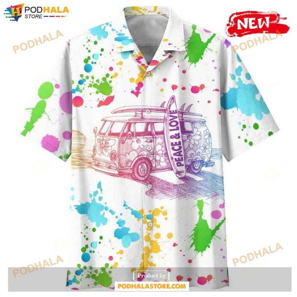 Hippie Peace Love Colorful Hot Casual For Men Women Hawaiian Shirt