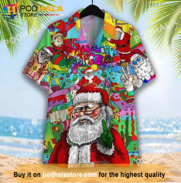 Hippie Santa Claus Peace Love Christmas Santa Hawaiian Shirt