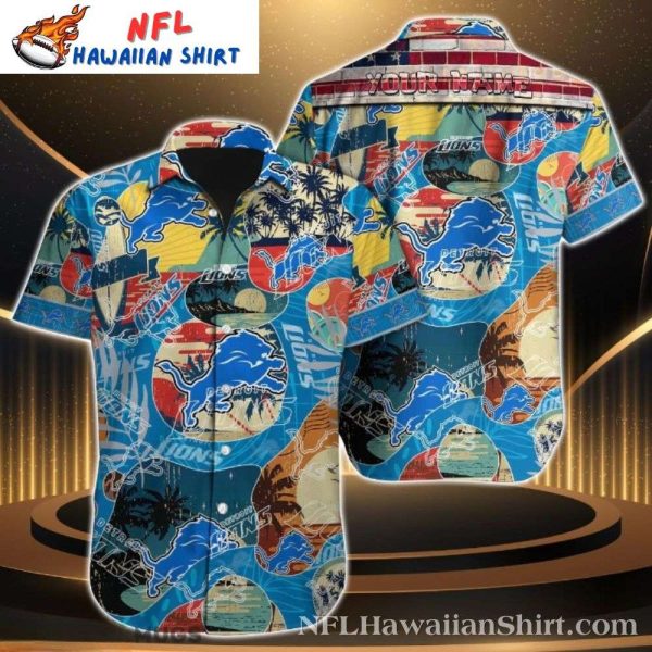 Historic Detroit Lions Map Print Tropical Hawaiian Shirt