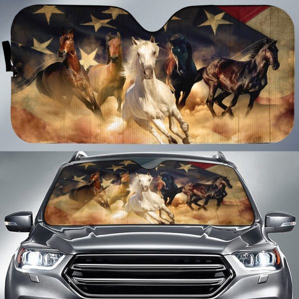 Horse Car Sunshade Custom Us Flag Car Accessories For Horse Lover