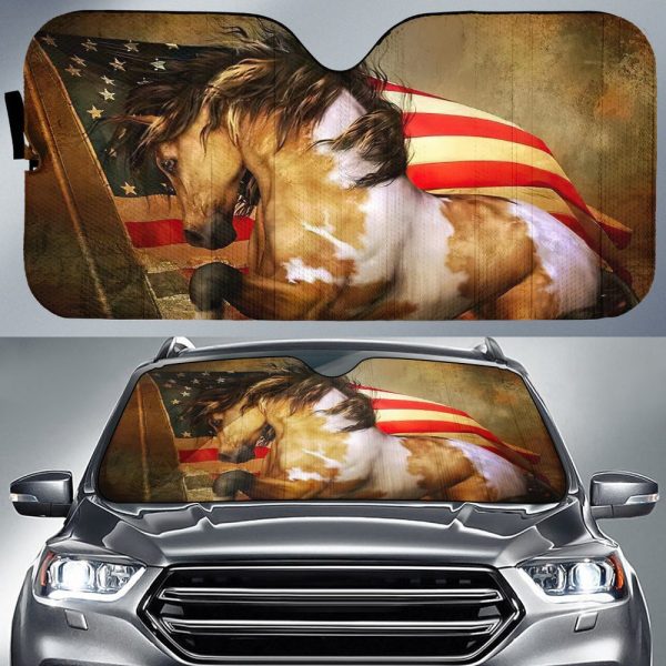 Horse Car Sunshade Custom Vintage American Flag Car Accessories