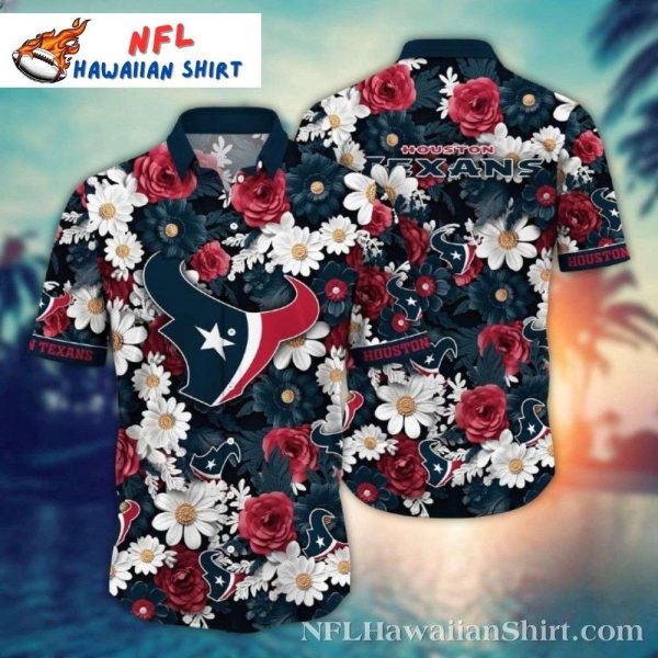 Houston Texans Rosy Field Fan Hawaiian Shirt – Navy Floral Touchdown