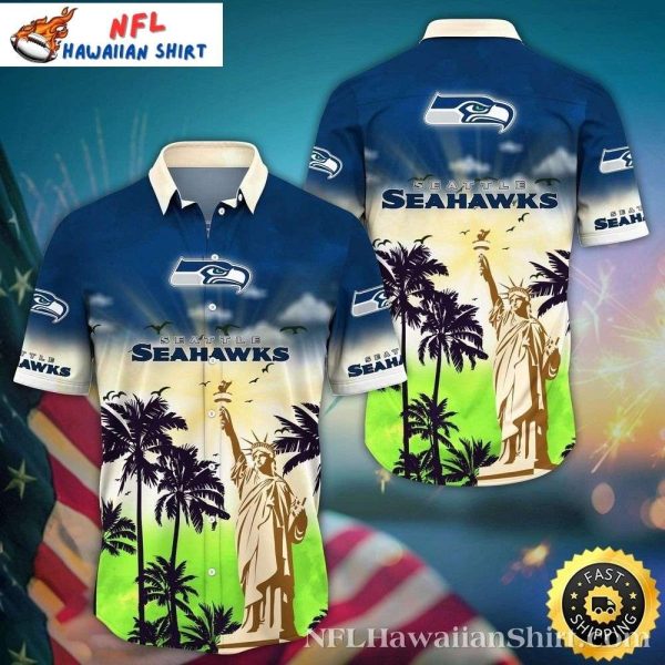 Iconic Landmarks Seattle Seahawks Hawaiian Shirt – Liberty At Sunset Edition