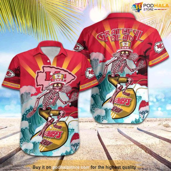 Kansas City Chiefs Hawaiian Shirt Skull Surfing Beach