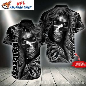 Las Vegas Raiders Skull Blitz Custom Name Tropical Hawaiian Shirt