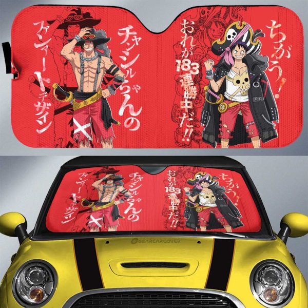 Luffy And Ace Car Sunshade Custom One Piece Red Anime Car Interior Accessories