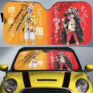 Luffy And Law Car Sunshade Custom One Piece Red Anime Car Interior Accessories