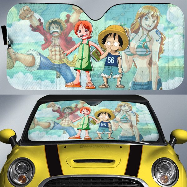 Luffy And Nami Car Sunshade Custom Map Car Accessories For Fans